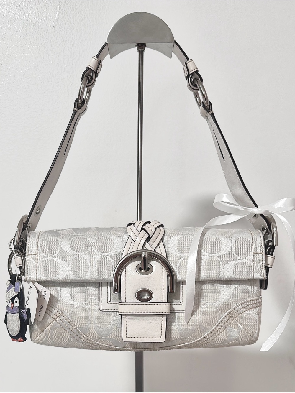 Coach Cream Signature Canvas Shoulder Bag with Braided Accent